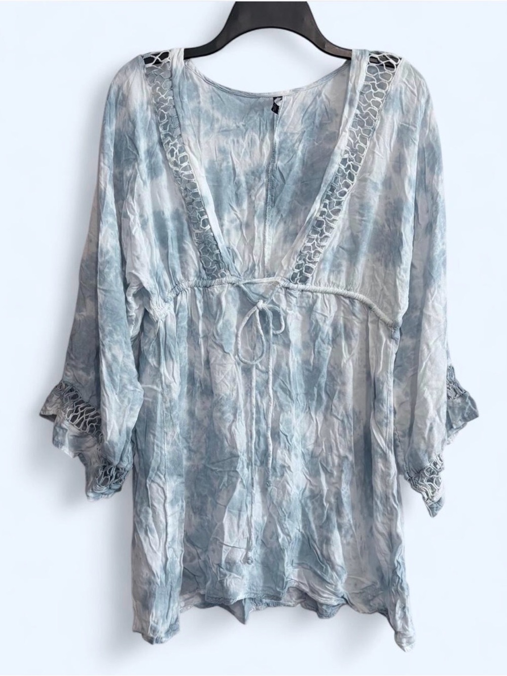 Raviya Light Blue Tie-Dye Crochet Trim Swim Coverup